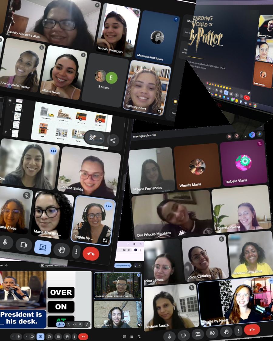 Alunas e alunos do Inglês by Heart em aulas ao vivo por videochamada
